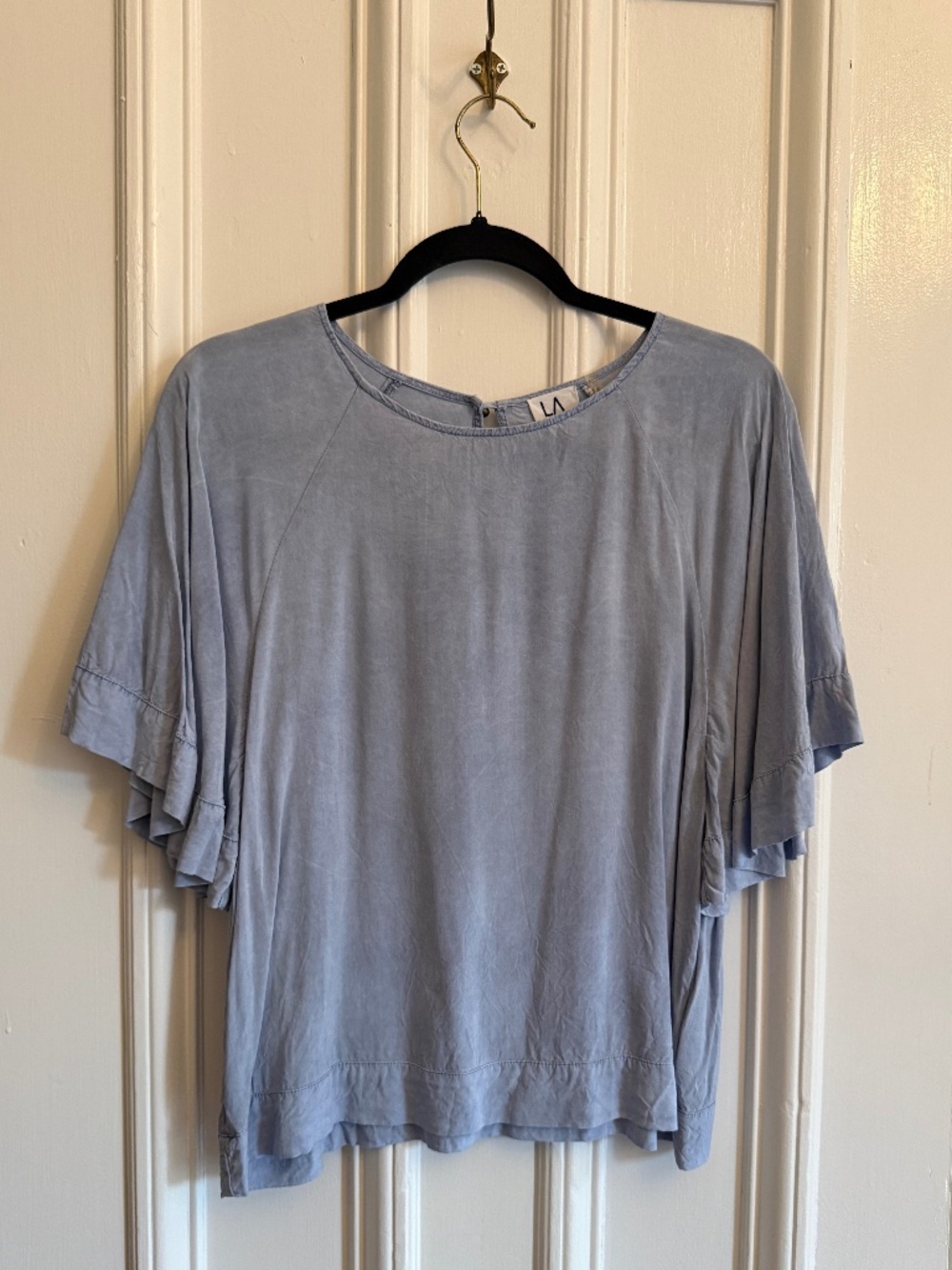 Anthropologie La Vi Women's Flowy Short Sleeve Blouse - Blue Chambray - Size S